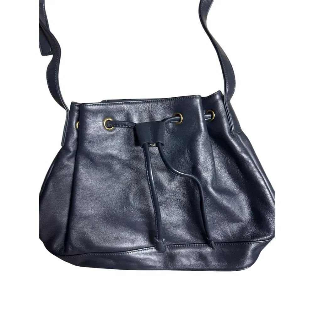 Giani Bernini Women's Blue Leather Hobo Bag w/ Drawstring Closure
